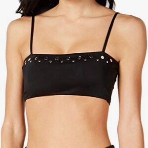 NWT Bar III Women's Black Nailhead Embellished Front Pull On Bikini Top Sz Small